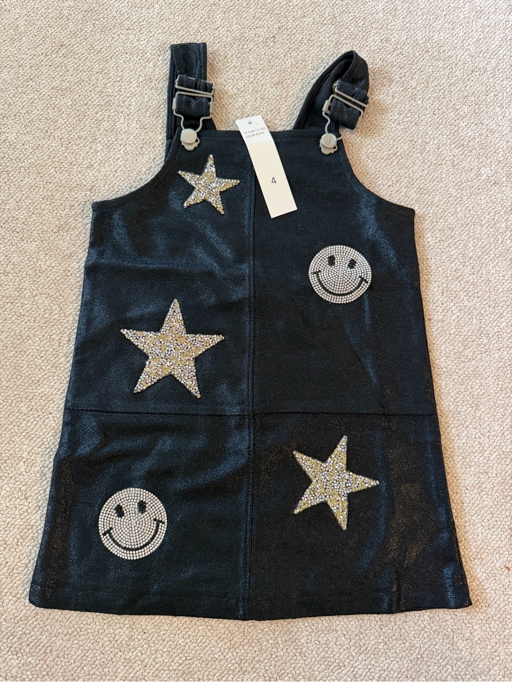 MIA New York black pleather patch overall dress